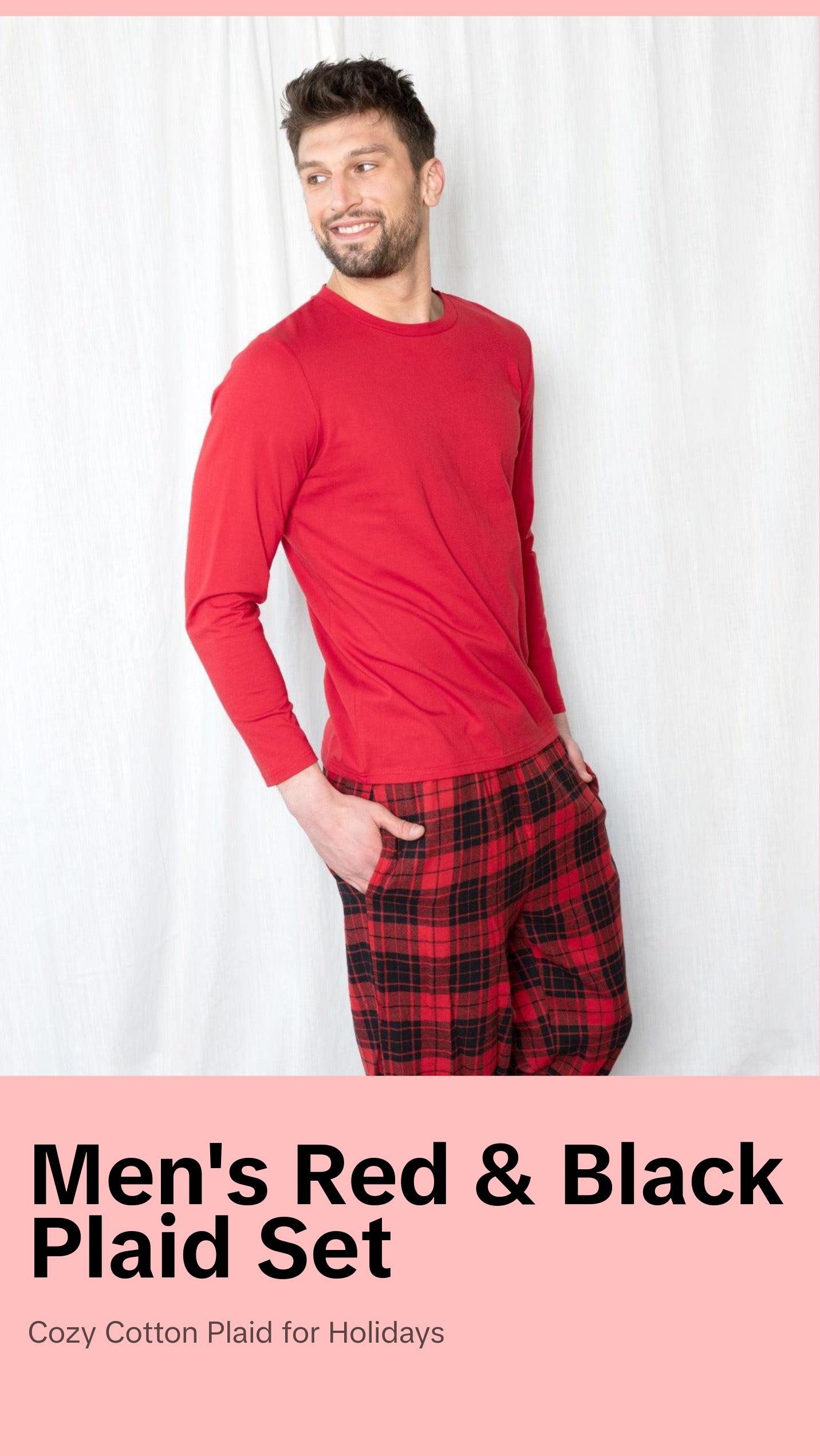 Mens Red & Black Plaid Flannel Set