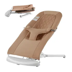 VEVOR Baby Bouncer,  , Folding Bouncer Seat for Babies 0-9 Months, Newborn Bouncer Chair with 2 Reclining Angles & 3-Point Harness, Portable Infant Rocker with Carrying Bag for Indoors Outdoors, Camel