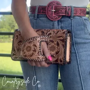 Countryside Charm Tooled Leather Clutch Purse
