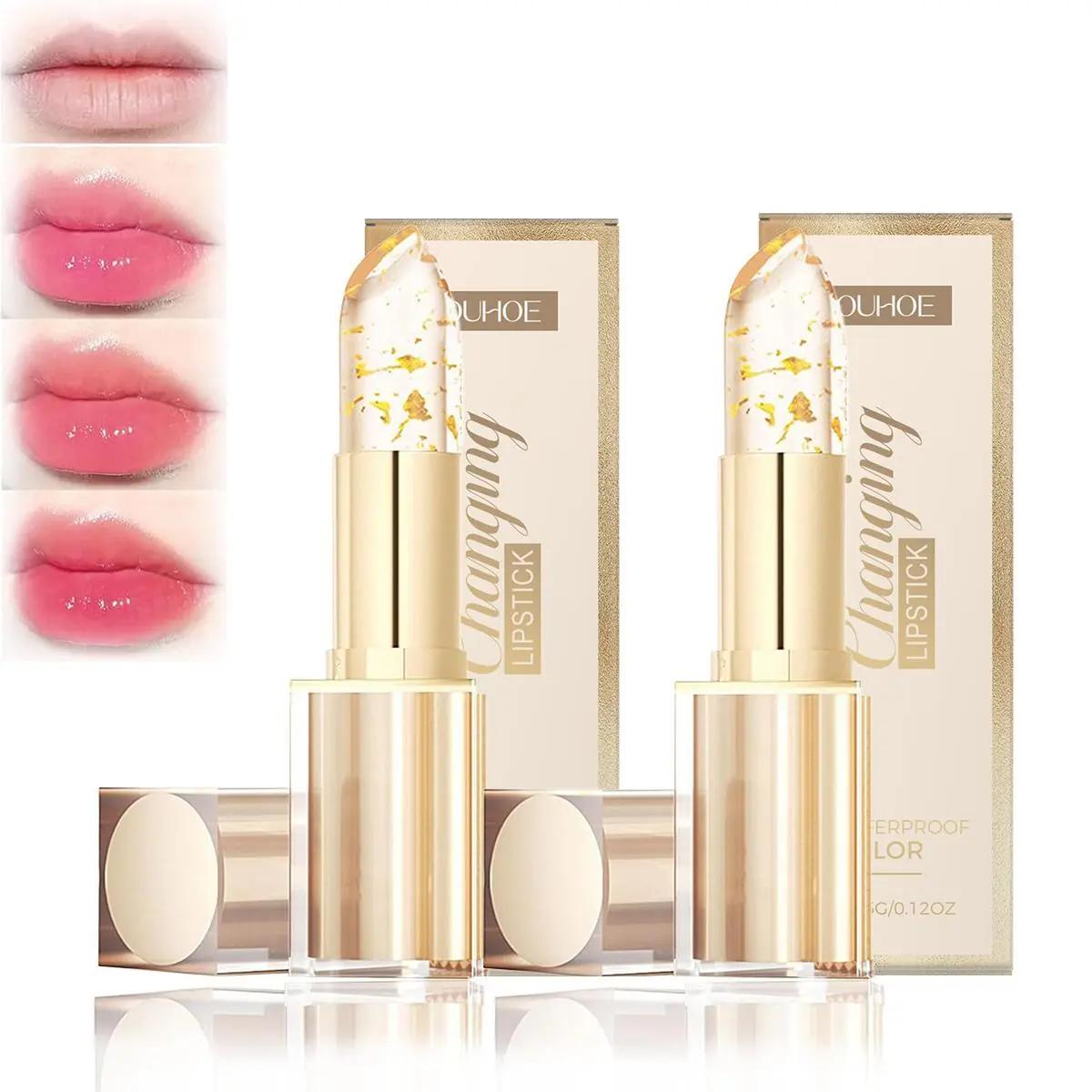 2-Count Temperature-Sensitive Color-Changing Gold Crystal pH Lipstick - 3.5g Transferproof Hydrating Lip Color, Tinted Lippie Stick, Lip Products Makeup for Natural Makeup Look, Ideal Gift, Gift‑Ready Duo