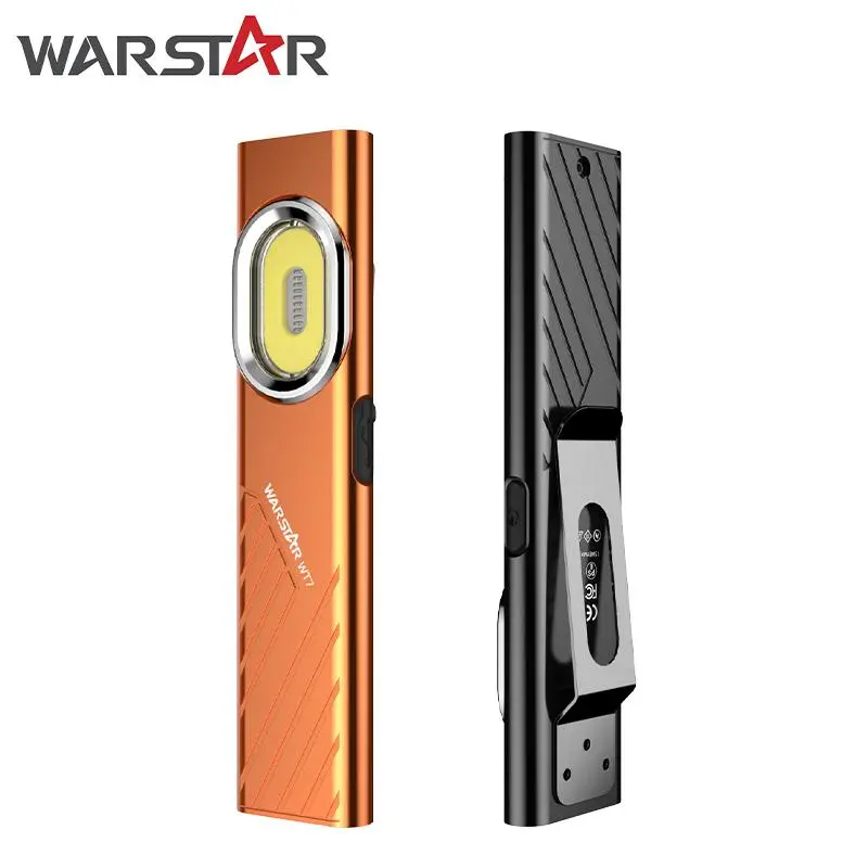WARSTAR WT7 600LM Outdoor Magnetic Suction Waterproof Pocket Flashlight , Slim USB-C charging LED Rechargeable IPX4 Hands-Free Work  for Camping, Car Repair & Emergency EDC side light