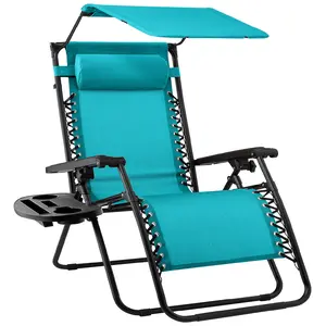 Best Choice Products Folding Zero Gravity Recliner Patio Lounge Chair w/ Canopy Shade, Headrest, Tray