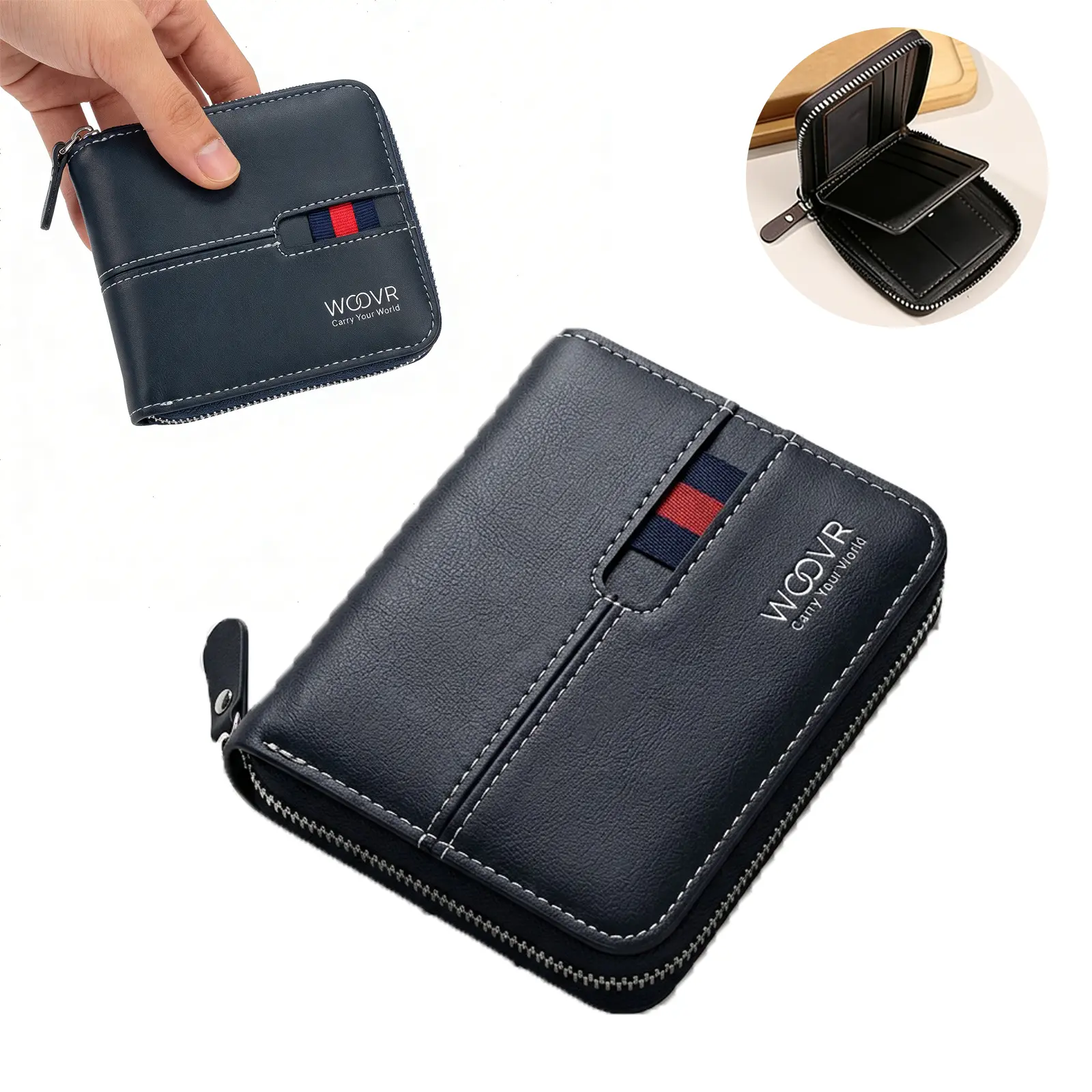 WOOVR Men's Retro Style Wallet with Compact Zipper Design,Casual Multi Card Slot Wallet,Trendy & Business Minimalist Wallet