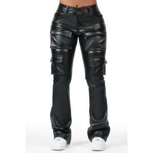 Caressia Black PU Cargo Stacked Flare Pant