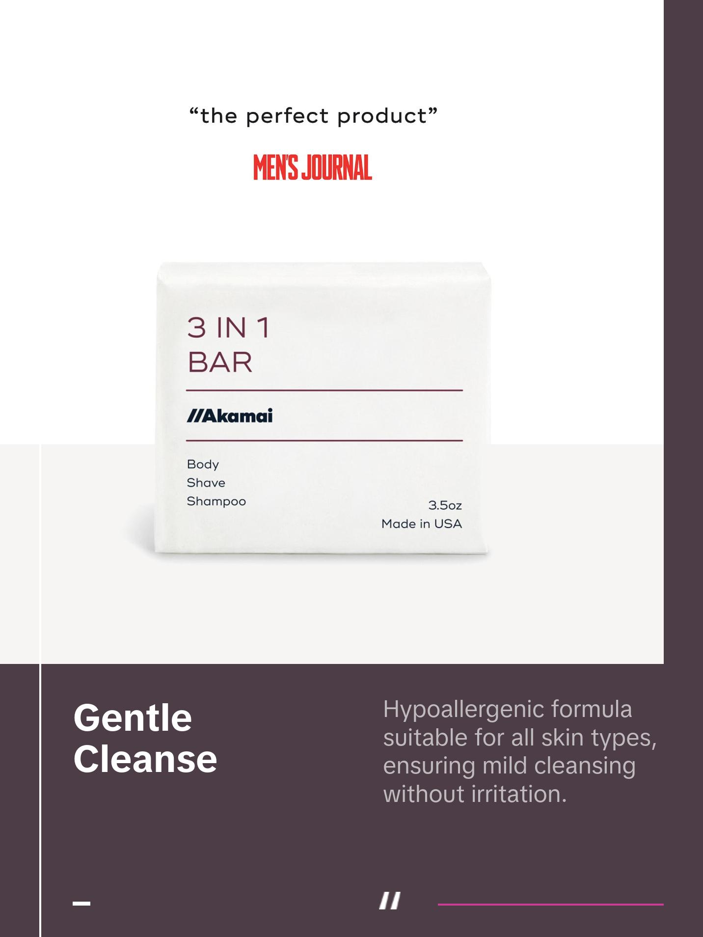 Akamai 3 in 1 Bar - Shampoo, Shave, & Body Wash, Fragrance-Free, 3.5oz