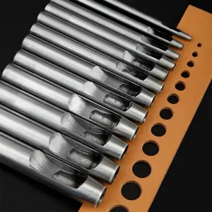 Round Hand Tooled Leather Punch Tool Set, 10pcs Carbon Steel Leather Craft Punch Tool Set, Suitable for Watch Band, Belt and Paper, DIY Leathercraft Tool Set, Leather Tools