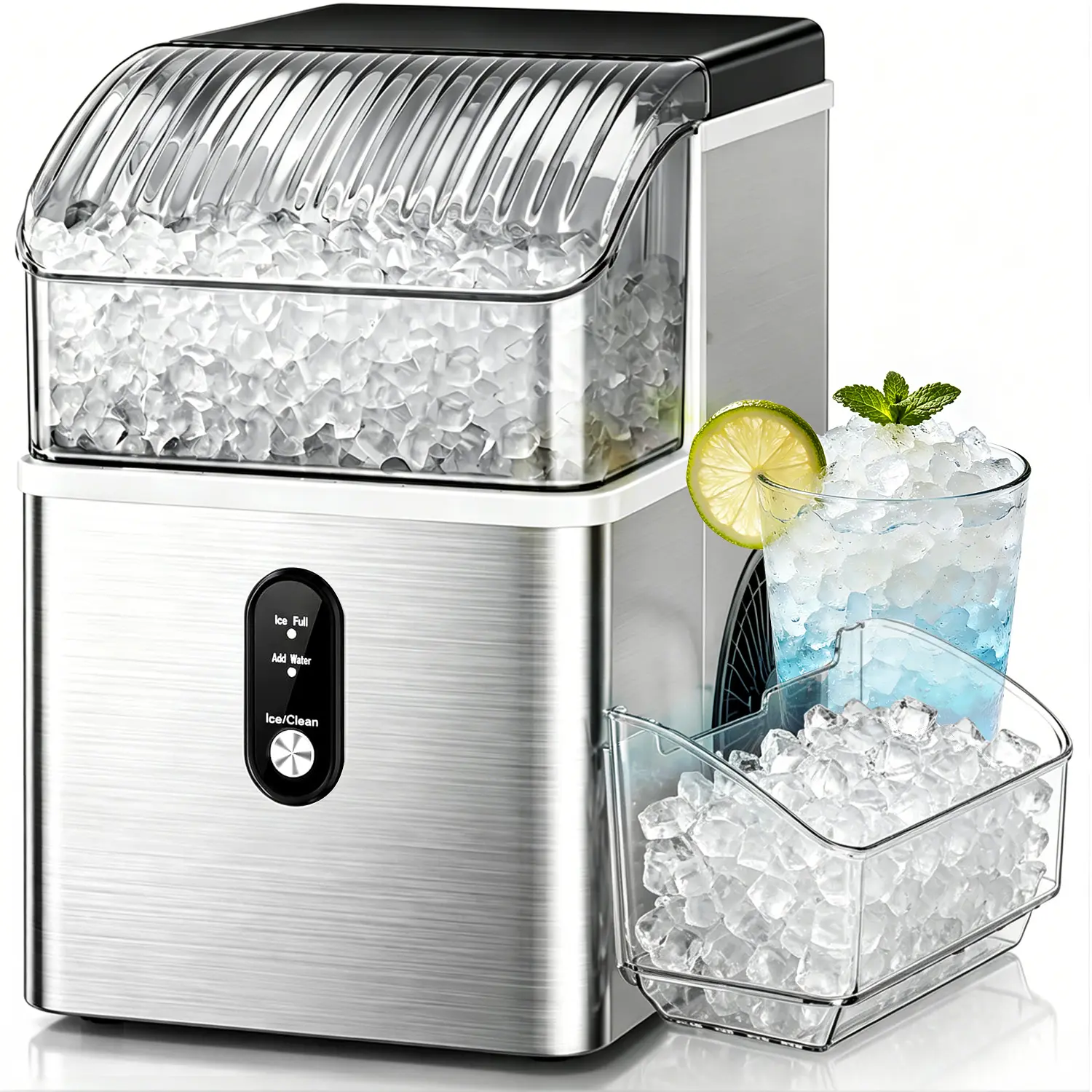 Countertop Nugget Ice Maker, Portable Crushed Ice Machine, 35Lbs/24H, 7 Mins Quick Ice, Self-Cleaning, One-Click Operation, Home Kitchen Office Bar,home essentials