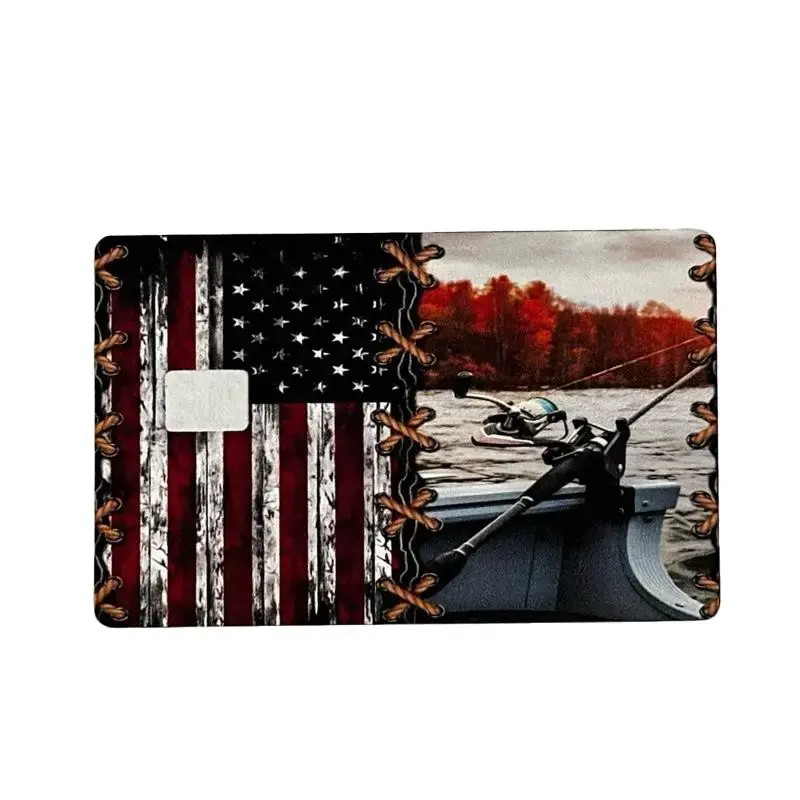 American Flag & Fishing Themed Credit Card-Size Decal Stickers, Durable High-Quality Water-Resistant Adhesive Stickers, Easy-Removal DIY Scrapbooking Accessory, Decal Sticker
