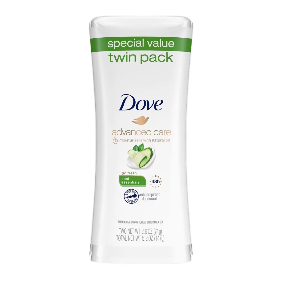 Dove Go Fresh Antiperspirant Deodorant - Cool Essentials, 2.6 fl oz Twin Pack, Sweat Control Deo with Cooling Refresh, Anti-Perspiration for Work, Errands & Daily Use Body Care