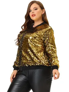 Agnes Orinda Plus Size Metallic Jacket Sparkle Party Sequin Bomber Jackets