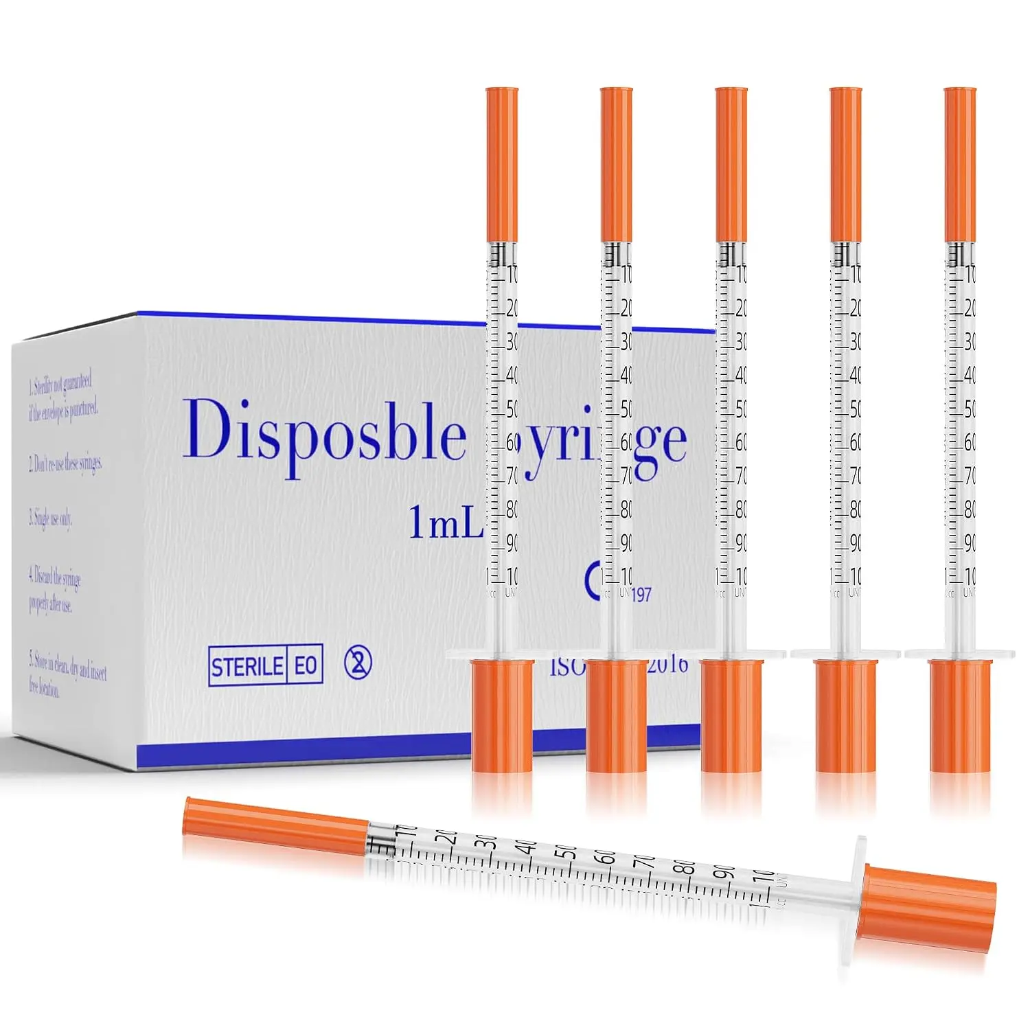 1 ml/cc Syringes 31G x 5/16’’ (8mm) - Disposable Lab Syringe with Cap, 20 Pack