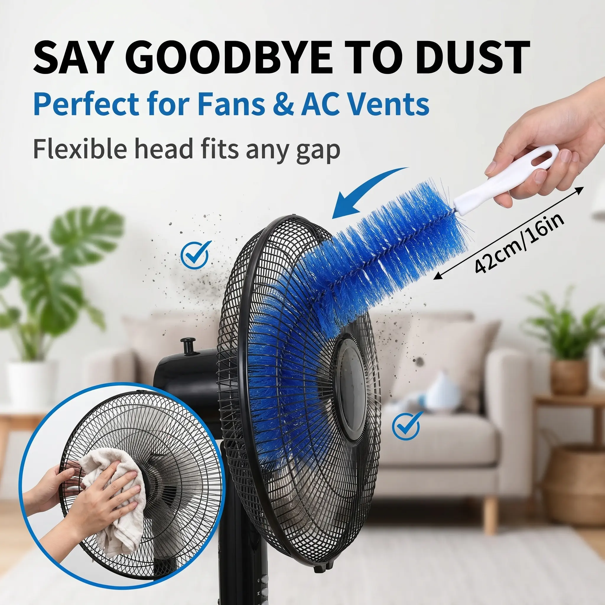 Plastic Bendable Fan Cleaner Brush - Reusable Flexible Household Cleaning Tool, Washable Bristles, Lightweight No-Disassembly Crevice Brush for Ceiling Fans, Air Vents, Crevice Brush Dusters/Duster Heads