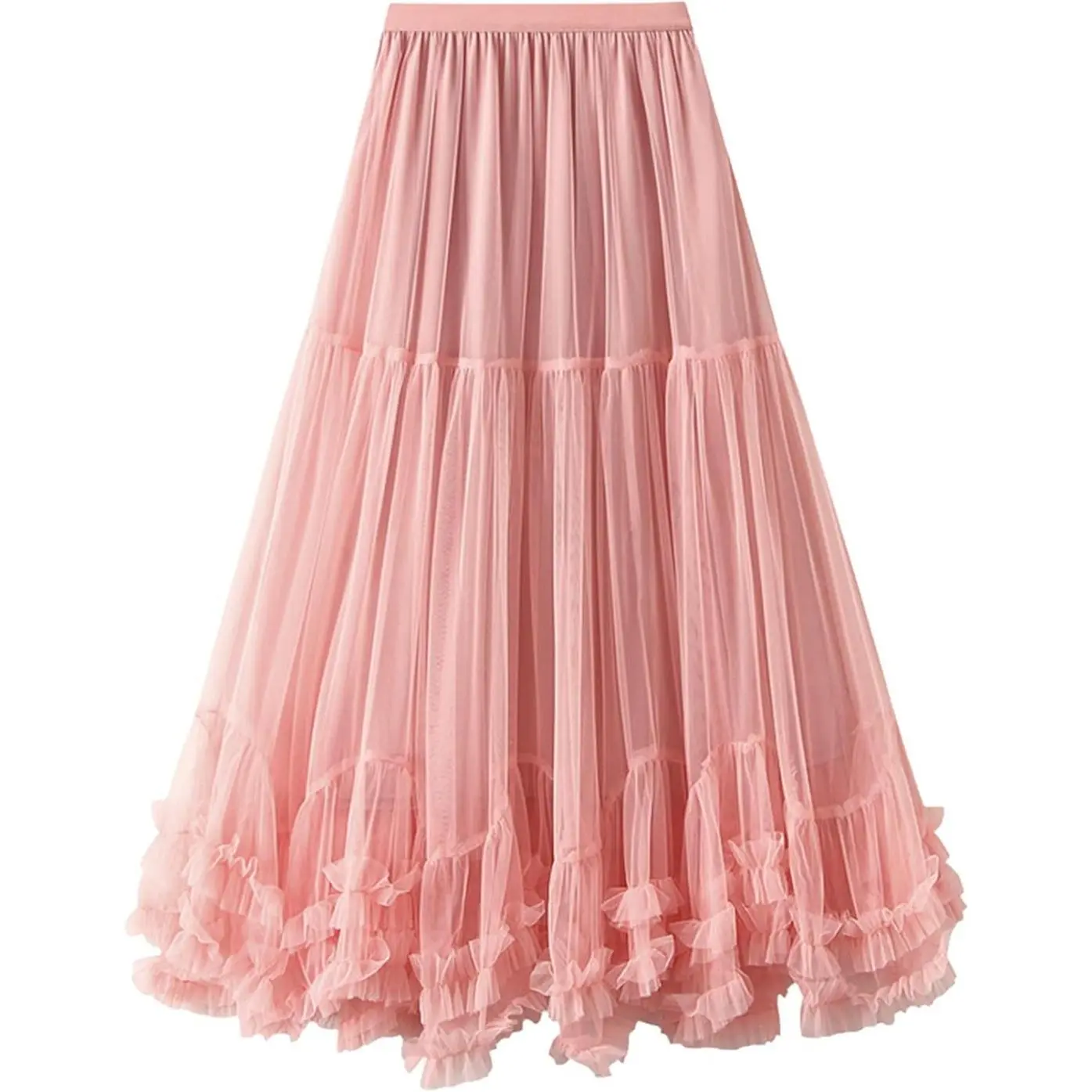 Women's Floor-Length Flowy A-Line Skirt - High Elastic Waist, Ballerina Tutu, Colorful Multi-Layer Tulle Mesh, Elasticized Fabric Pleated Skirt, Flowy Skirts, Ballerina Tutu Skirts