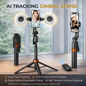 360° Auto Face Tracking Tripod, Rechargeable Selfie Stick Stand with Dual Fill Lights, Smart Rotating Phone Holder for Vlogging, Live Streaming, Video Calls & Content Creation (iPhone/Android Compatible)