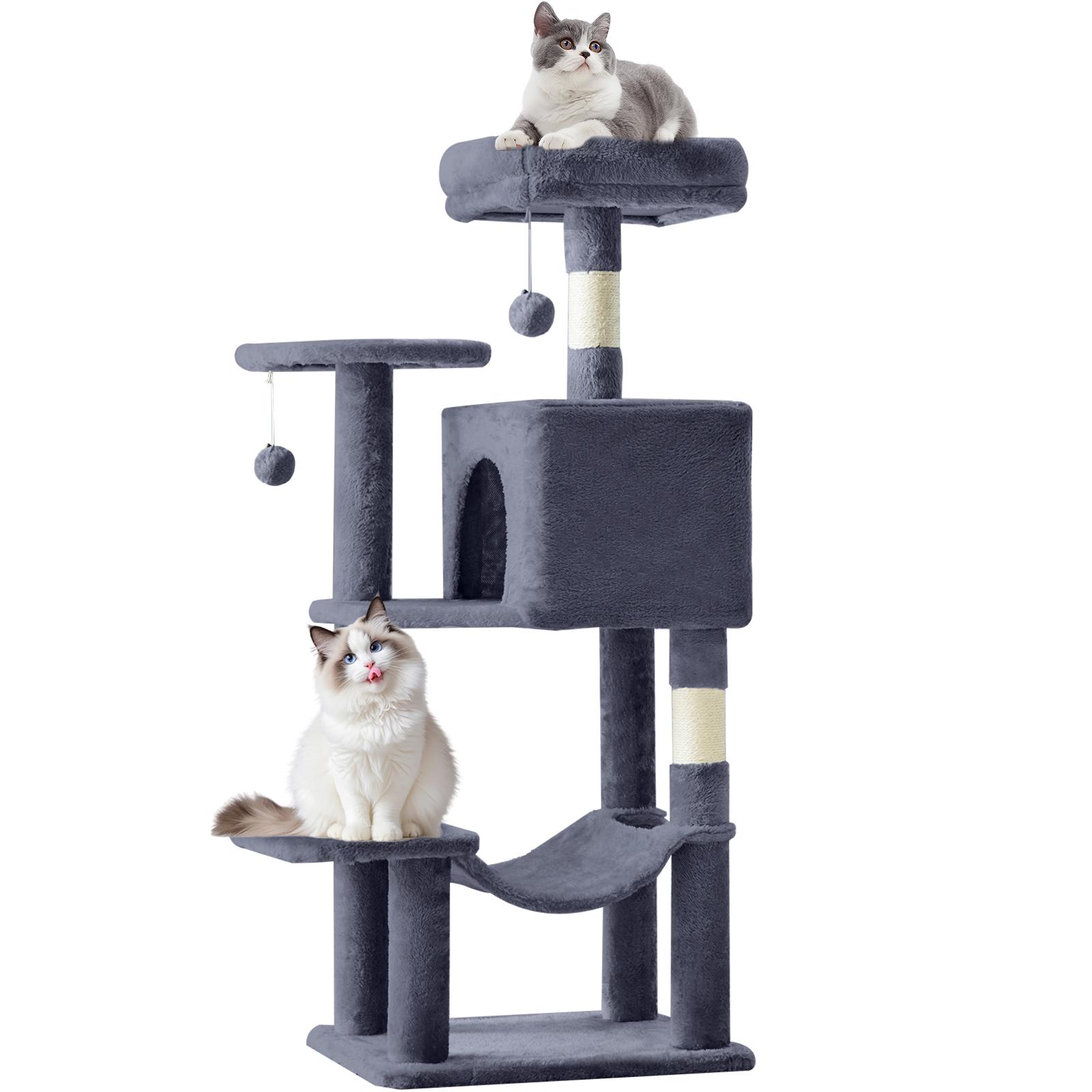 66 inch Large Cat Tree for Multiple Cats, Multi-Level Cat Tower with 2 Condos, 3 Perches, Hammock & Pompoms, Extra Wide Platform for Indoor Cats and Kittens Play
