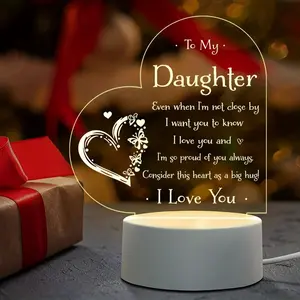 Acrylic Night Light for Daughter - Engraved Heart LED Bedroom Lamp, Sentimental Keepsake Gift from Mom for Valentine's Day, Festive Home Decor & Desk Accent Thoughtful Gift
