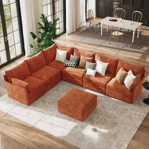 ABCASA 135.5" Oversized Modular Sectional Sofa, U Shaped Convertible Chenille Comfortable Couch with Movable Ottoman, Large 7 Seat Modern Living Room Furniture