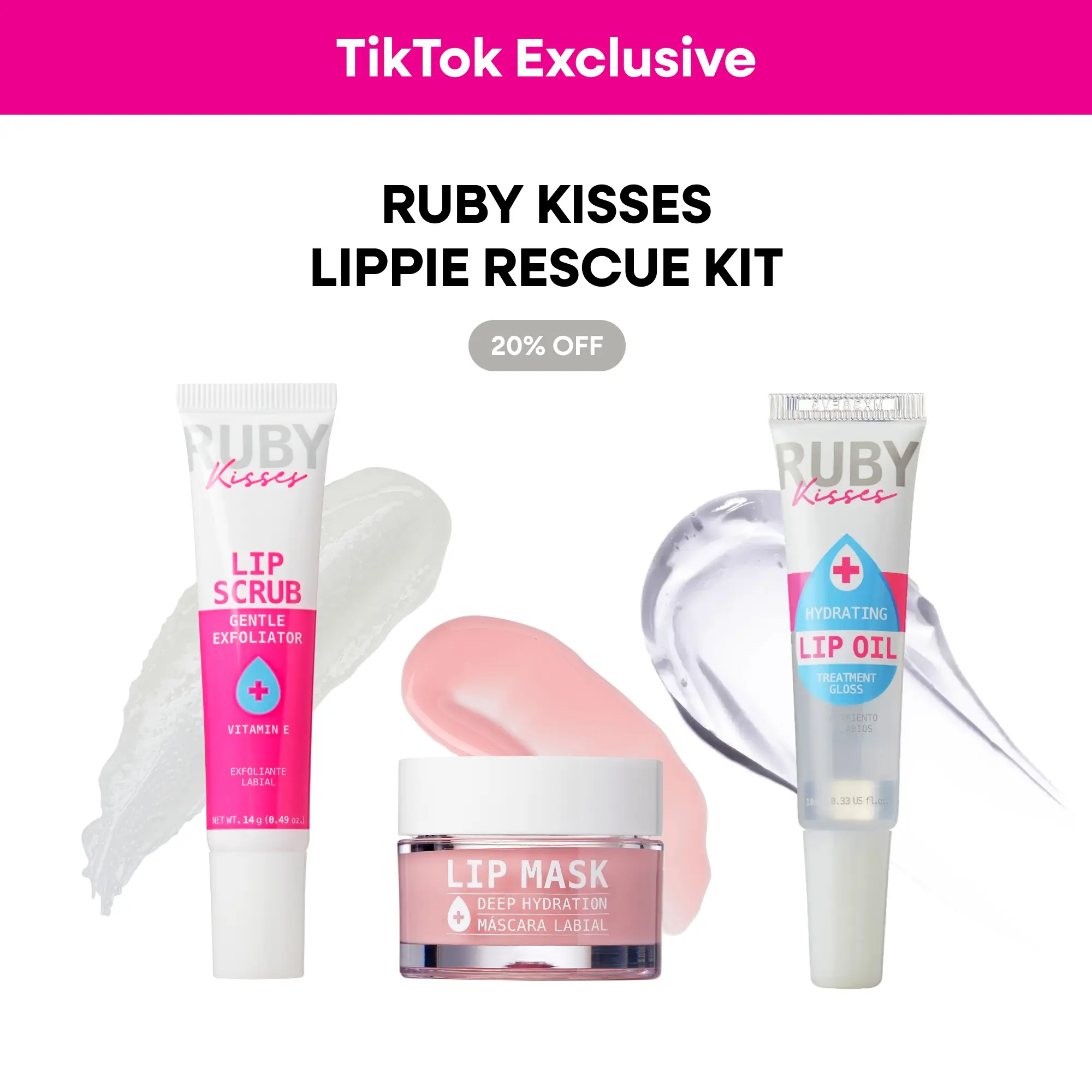 [TikTok Exclusive] Ruby Kisses Lippie Rescue Kit Bundle - Lip Scrub + Lip Mask + Lip Oil
