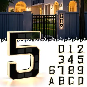 Solar Lighted 9 Inch House Numbers for Outside, Waterproof LED Address Numbers Signs , 5 Inch House Numbers Light,Modern Farmhouse Illuminated Sign Decor illuminate exterior modern house number diy personalisation Signage Personalized Plaque door