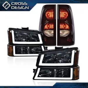 CROSSDESIGN HEADLIGHT LAMPS W/ LED DRL & TAIL LIGHTS 4 PCS FIT FOR 03-06 CHEVY SILVERADO
