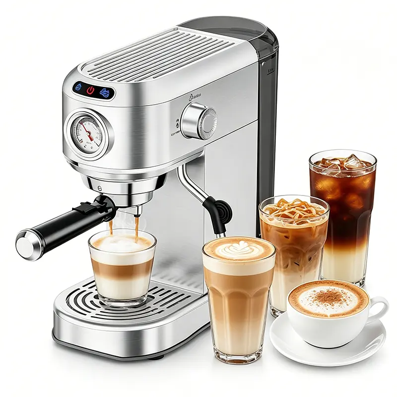 [Exclusive Livestream Offer]  20 Bar Espresso Machine, 1450W Semi-Automatic Coffee Maker with Milk Frother Steam Wand, 34oz Removable Water Tank for Latte Cappuccino, Silver Mother's Day Gift!