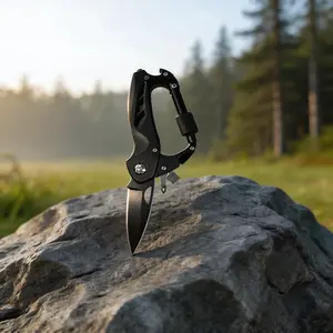 7-in-1 Multitool Pocket Knife - 4.5" 440C Stainless Steel Folding Blade - Heavy Duty Carabiner, Screwdriver & Glass Breaker - Aircraft Aluminum EDC Gear