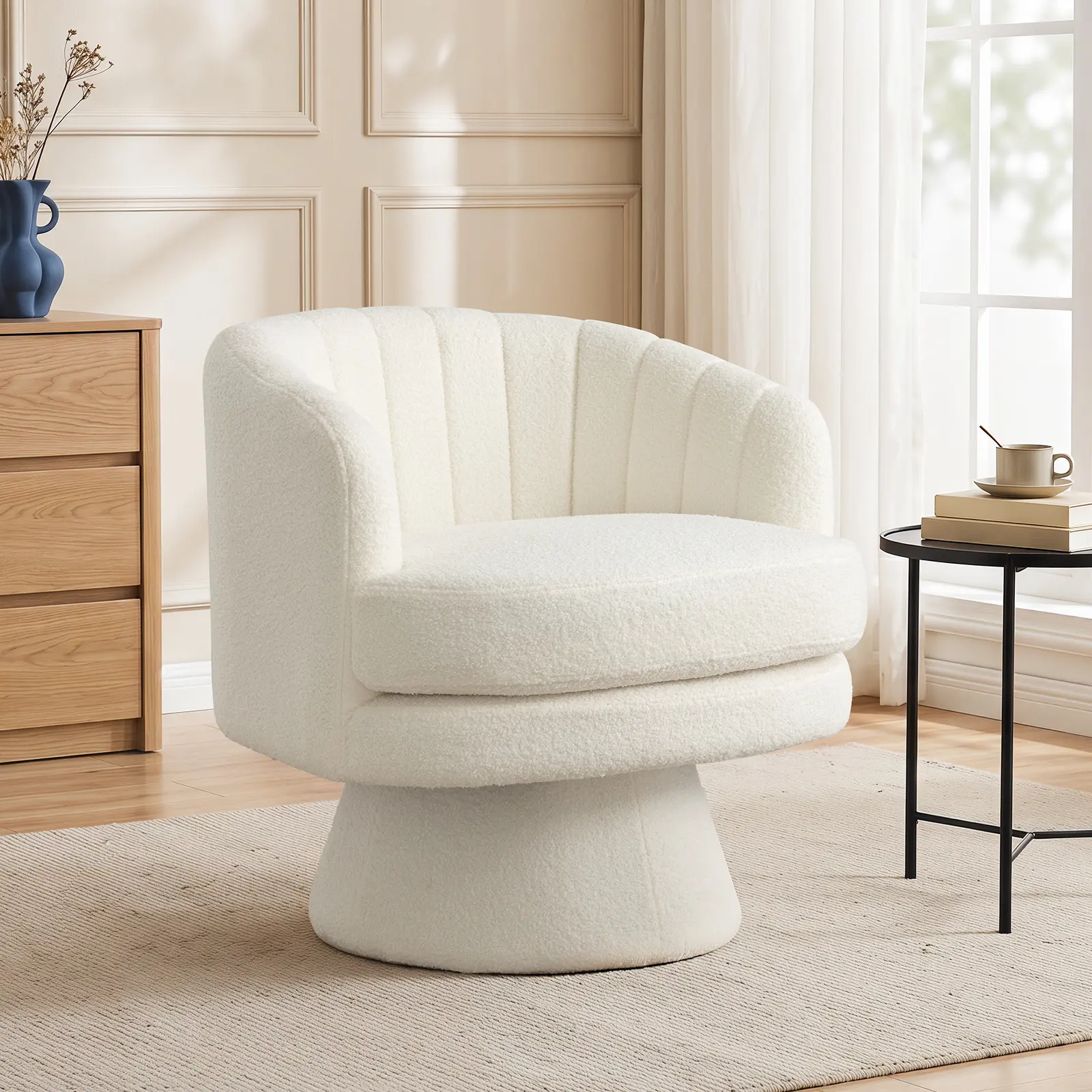 [DealsForYouDays] Ebello Swivel 360 Degree Swivel Barrel Chairs Accent Chair, vanity chair Barrel ChairsModern Cozy Lambswool Accent Chair, Comfy Round Armchiars,  for Living Room, Bedroom Office