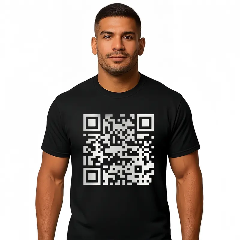Funny FU QR Code T-Shirt Black Cotton Crew Neck Short Sleeve Casual Graphic Tee for Men Comfortable Versatile Everyday Wear Soft Stylish Streetwear Top