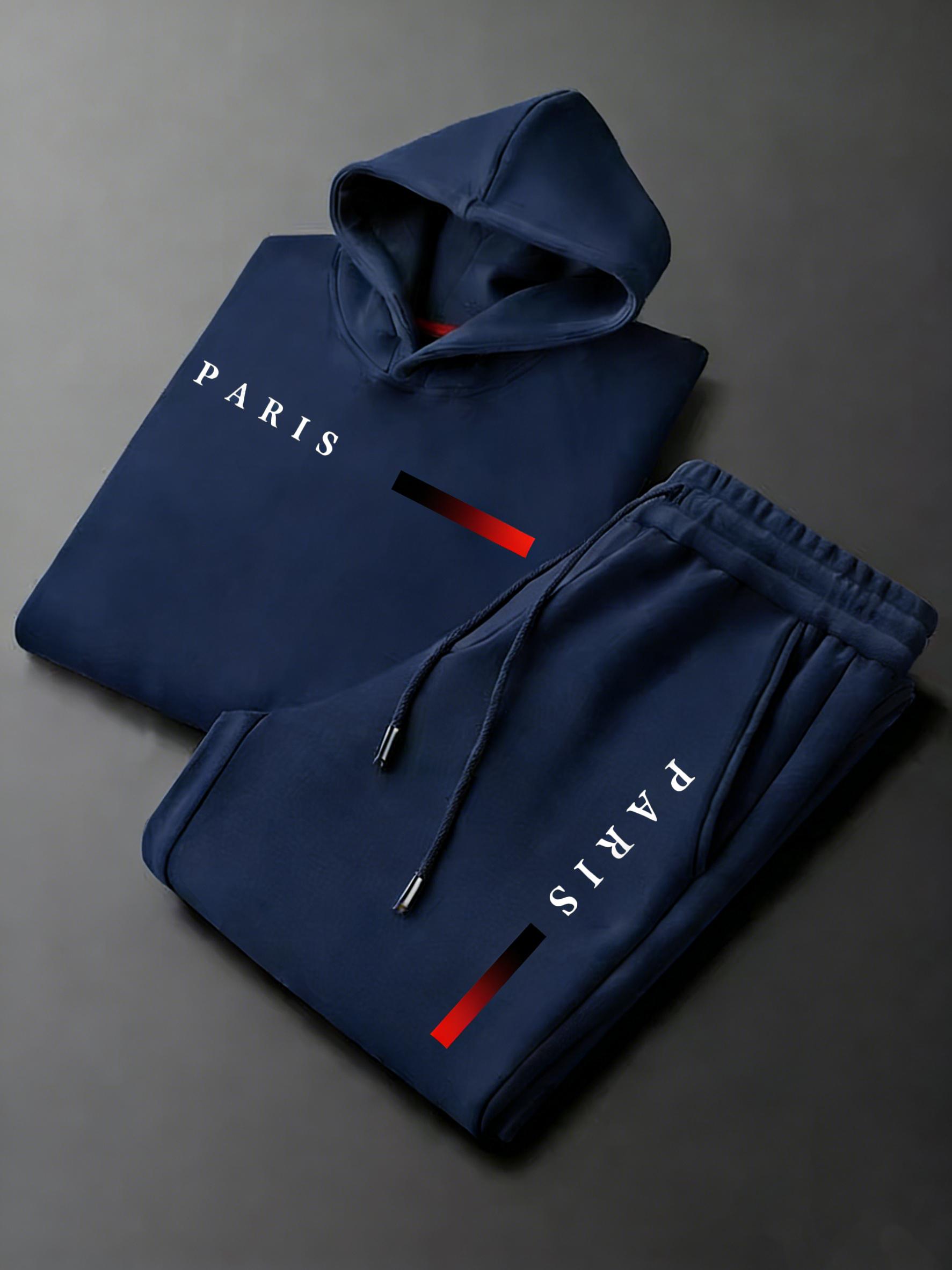 Men's Paris letter printed hoodie and drawstring sweatpants set