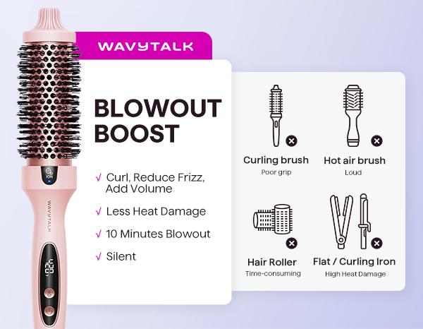 Wavytalk Blowout Boost Ionic Thermal Brush and Wavytalk Smooth Barrier Heat Protectant Spray Set