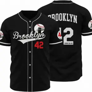 Jackie Robinson Day - Men's Black 42 Baseball Button Down Jersey 90s