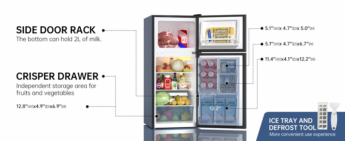 BANGSON 4.0 Cu.Ft Small Refrigerator with Freezer, Double-Door, 5-Level Temperature Control, Adjustable Feet, Bottom Freezer Design, for Apartment Dorm Kitchen, mini fridge, Silver, Black Appliances BANGSON 4.0 Cu.Ft Small Refrigerator with Freezer, Double-Door, 5-Level Temperature Control, Adjustable Feet, Bottom Freezer Design, for Apartment Dorm Kitchen, mini fridge, Silver, Black Appliances