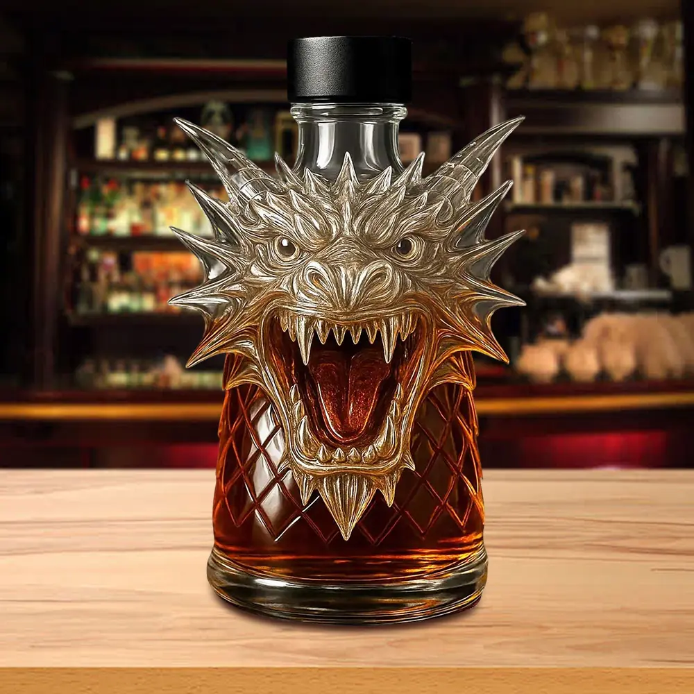 300ml Transparent Animal Shaped Dragon Wine Decanter - Hand Carved High Borosilicate Glass Whiskey Carafe, Leak Proof Seal, Heat Resistant Wine Serving Bar Decor, Ideal Gift for Whiskey Lovers