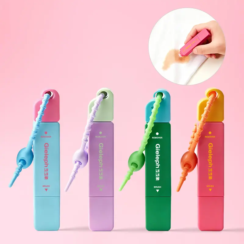 【Back to School】Gieleph Dual-Head Household Instant Stain Remover Pen - Fabric-Safe, Polyester-Compatible Safe Formula, Gentle on Skin, Lightweight Compact On-the-Go, Removes Coffee Wine Oil Makeup Stains, Ideal for Home Travel (With Brush & Towel), Cloth