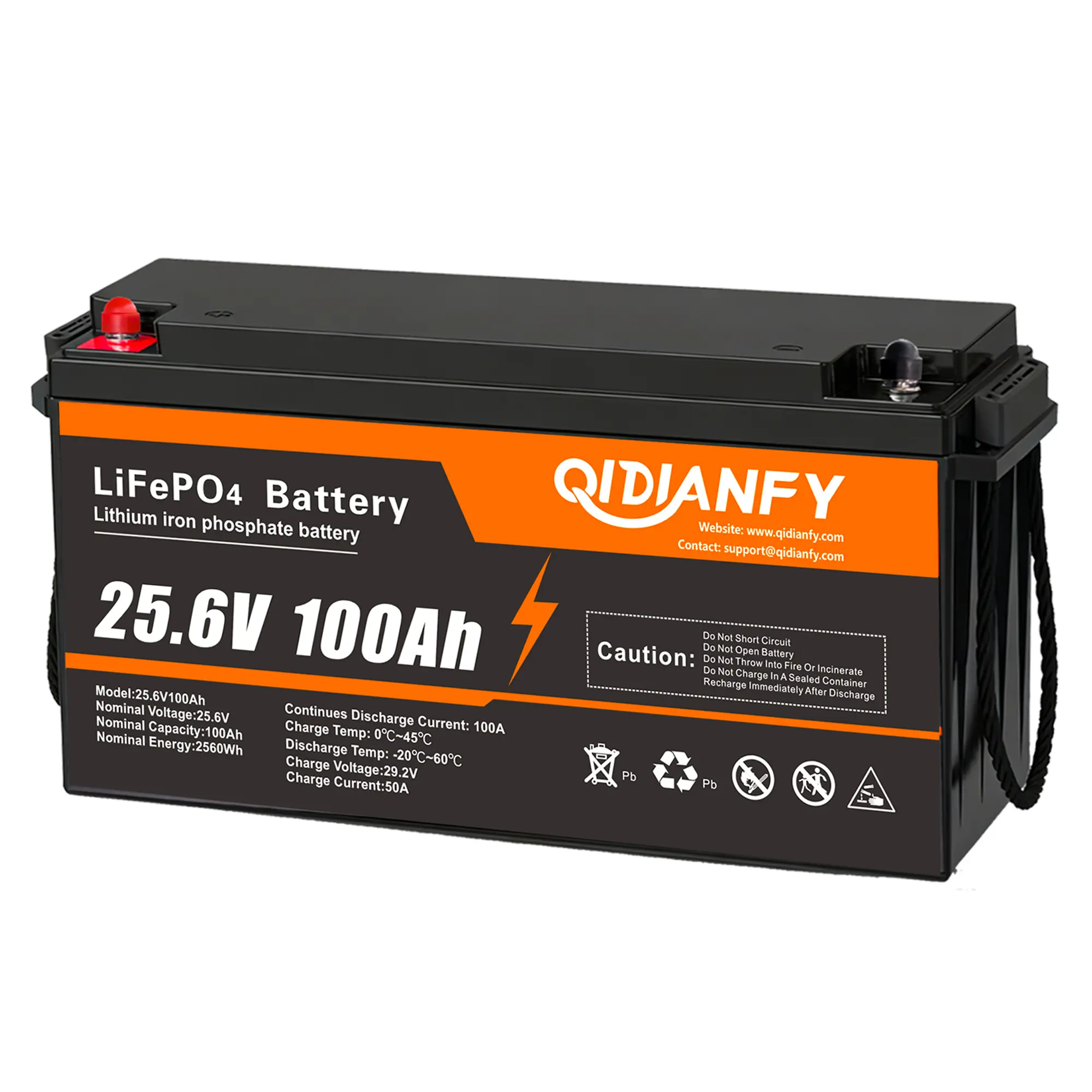 24V 100Ah LiFePO4 Lithium Battery, Built-in 100A BMS, 2560W Power Output, 25.6V High Energy Density, Ideal for Marine, Solar, Off-Grid and Home Backup, Emergency Battery Pack, Lithium Rechargeable Battery