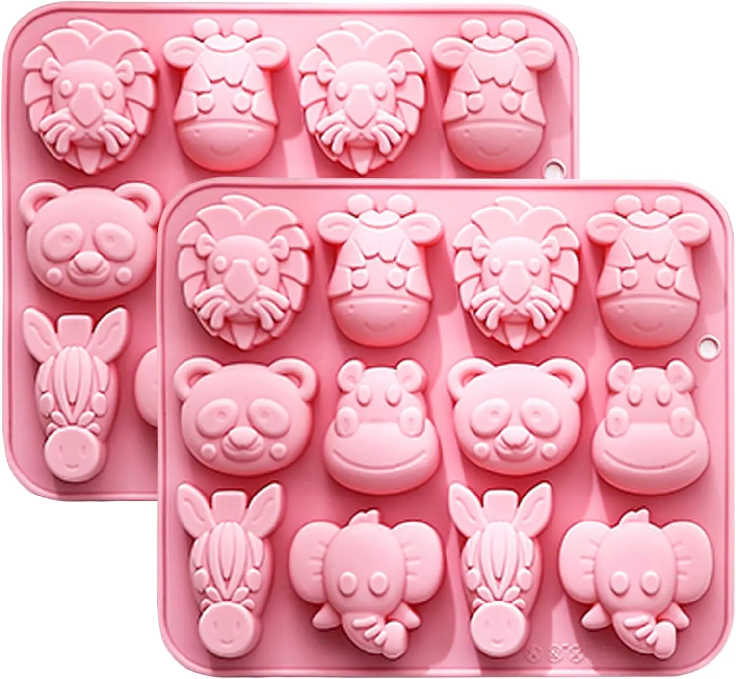 Animal Silicone Mold Set, Zoo Safari Shapes, 12 Cavity Design, Pink, Pack of 2