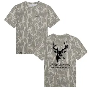Mossy Oak Washed Out Camo Tee AFW Outdoors Buck Letter Printing Original Bottomland Pattern, AFW Outdoors Buck Printing Mossy Oak Original Bottomland Short Sleeve Camo Shirt