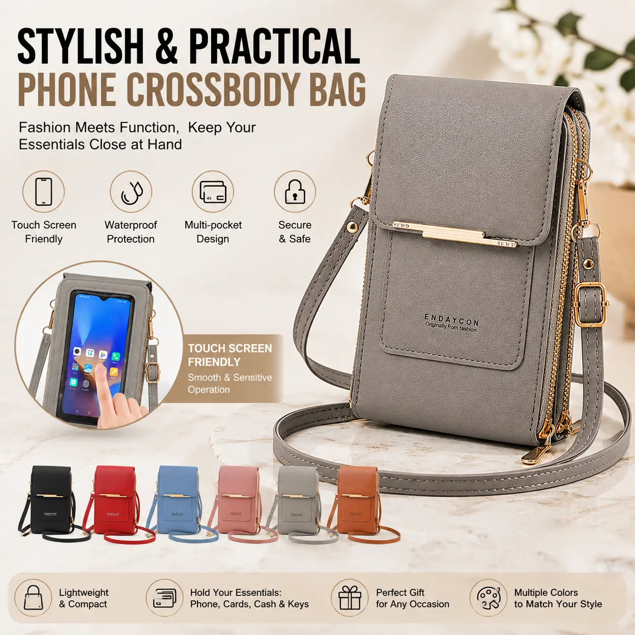 Touchscreen Phone Crossbody Bags for Women,Anti-Theft PU Leather Messenger Bag,RFID Blocking Small Mobile Phone Purse Wallet
