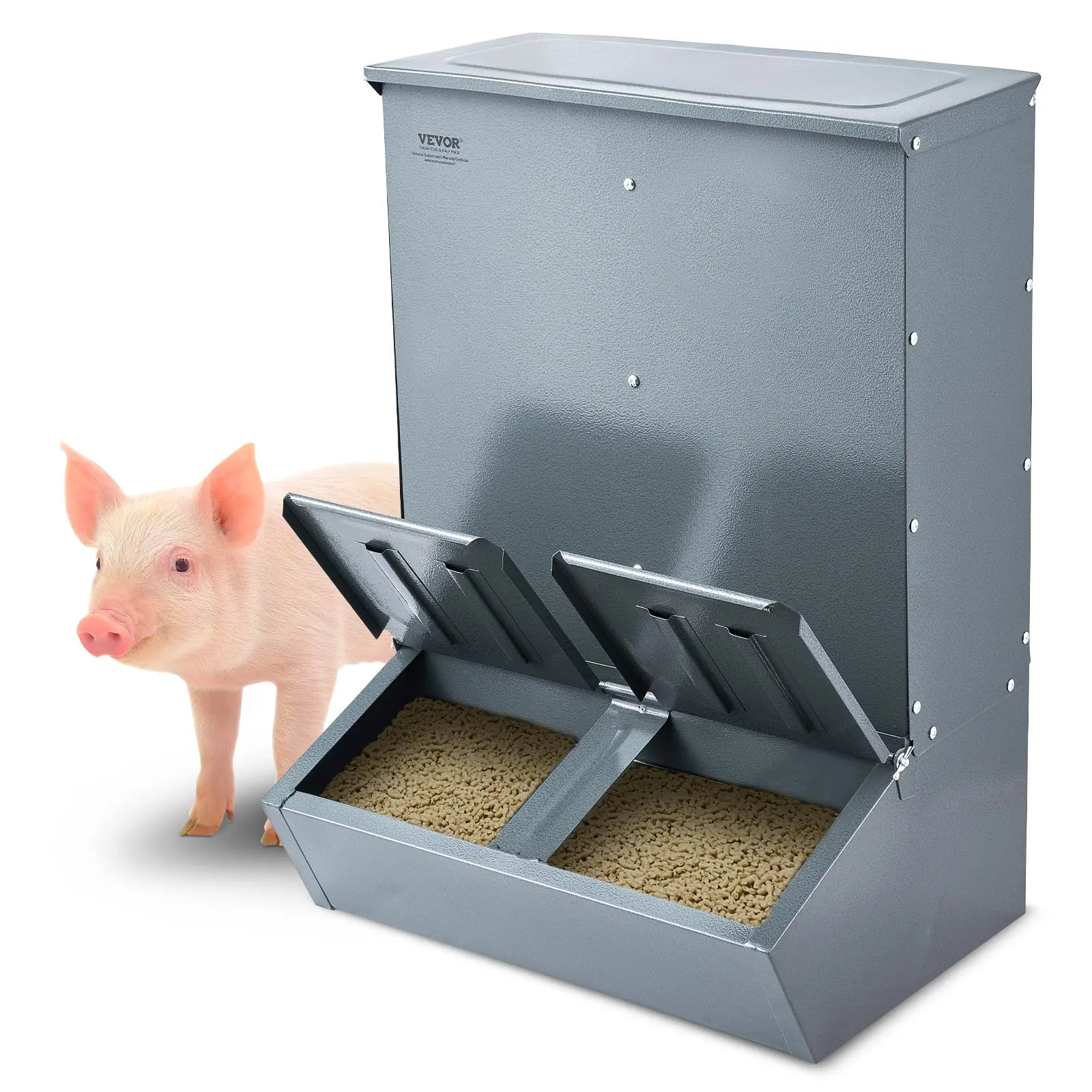 【SummerFinds】VEVOR Hog Feeder, 3.7 Bushel Capacity, Double Door Pig Feeder, Heavy Duty Steel Piglets Feeder, Multipurpose Trough Creep Feeder, Outdoor Livestock Feeder Farm Accessory for Feeding up to 8 Hogs