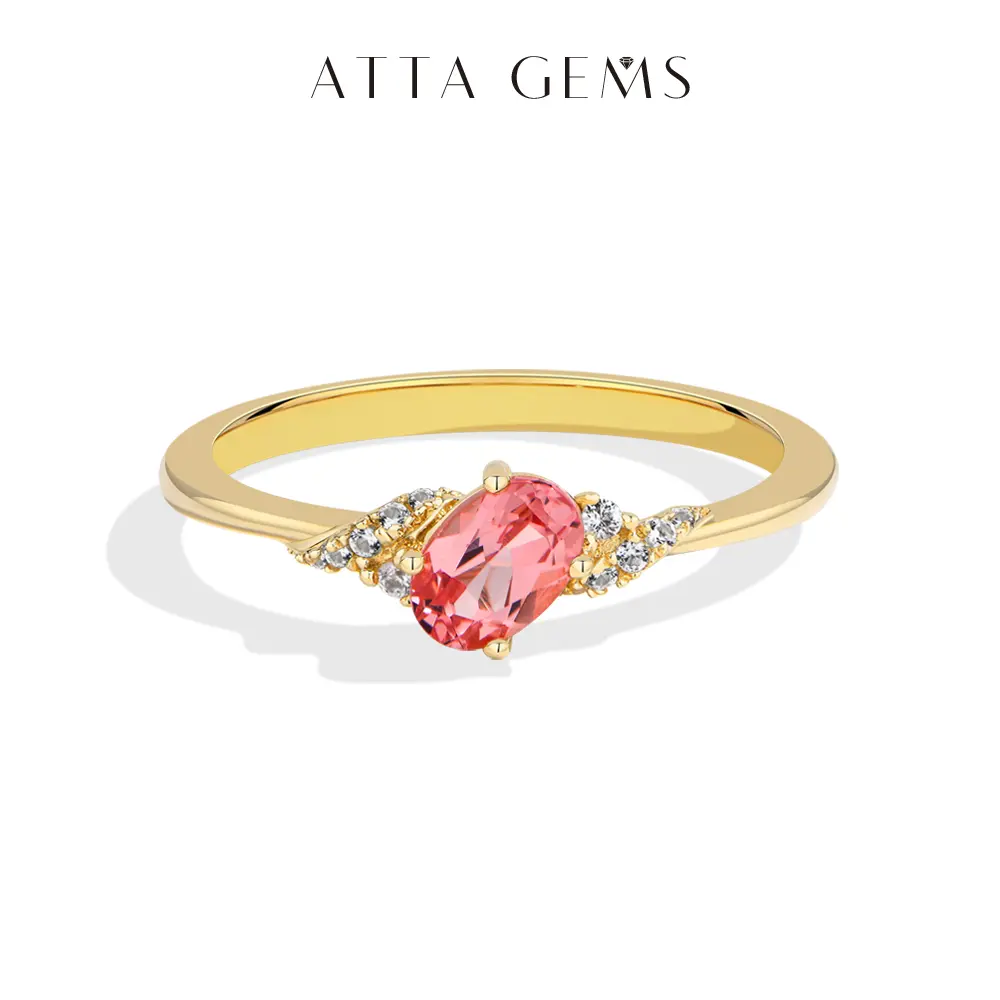 ATTAGEMS 0.5ct Oval Cut Lab-Grown Padparadscha Corundum Ring for Women 925 Sterling Silver Ring Party Birthday Anniversary Gift Fine Jewelry R369 summerwins,summerwins
