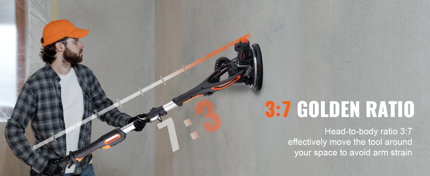 VEVOR Electric Drywall Sander, Various specifications, Foldable Handle & Self-Suction, Variable Speed, with LED Strip Light and Vacuum Bag