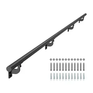 12ft Black Aluminum Wall-Mounted Stair Handrail – Indoor & Outdoor Railing