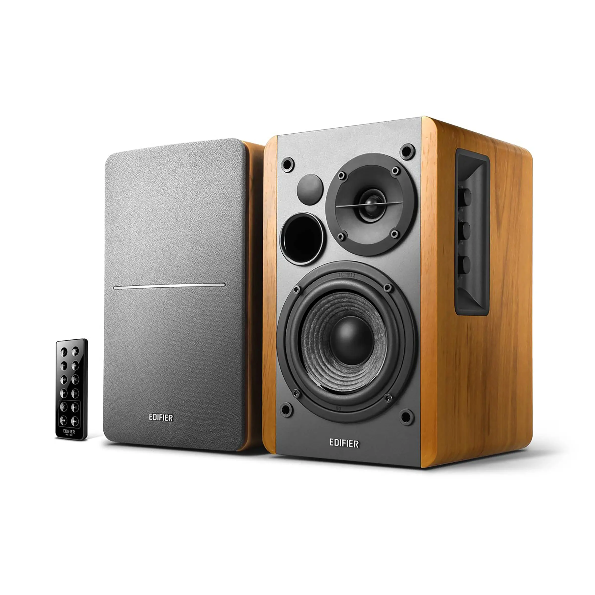 Edifier R1280DB 42W Peak Active Wireless Speakers - Wood Brown, Remote Control, Wireless & Wired Connectivity, Compatible with Floor Stand Speakers, Works with Multiple Devices