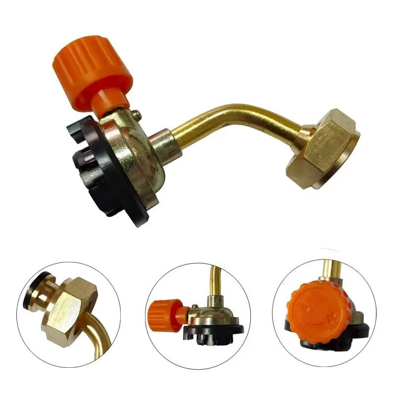 1PCS Heavy-Duty Brass Gas Cylinder Inflation Kit with Quick-Connect Valve - 1-Piece Metal Bend, Easy-to-Operate Rapid Inflation System, No Electricity Required, Highly Adaptable Portable Outdoor Adapter for Camping Backpack Stoves & Barbecue Grills