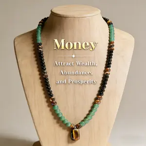 Money Attraction Necklace With GreenAventurine & Tiger Eye Pendant Healing Crystal Stone ，Anniversary, Vacation &Theme Parties Jewelry Charms Abundance Crystal bracelet，Long Chain，Sweater chain，Ideal Gift Jewelry for Men and Women