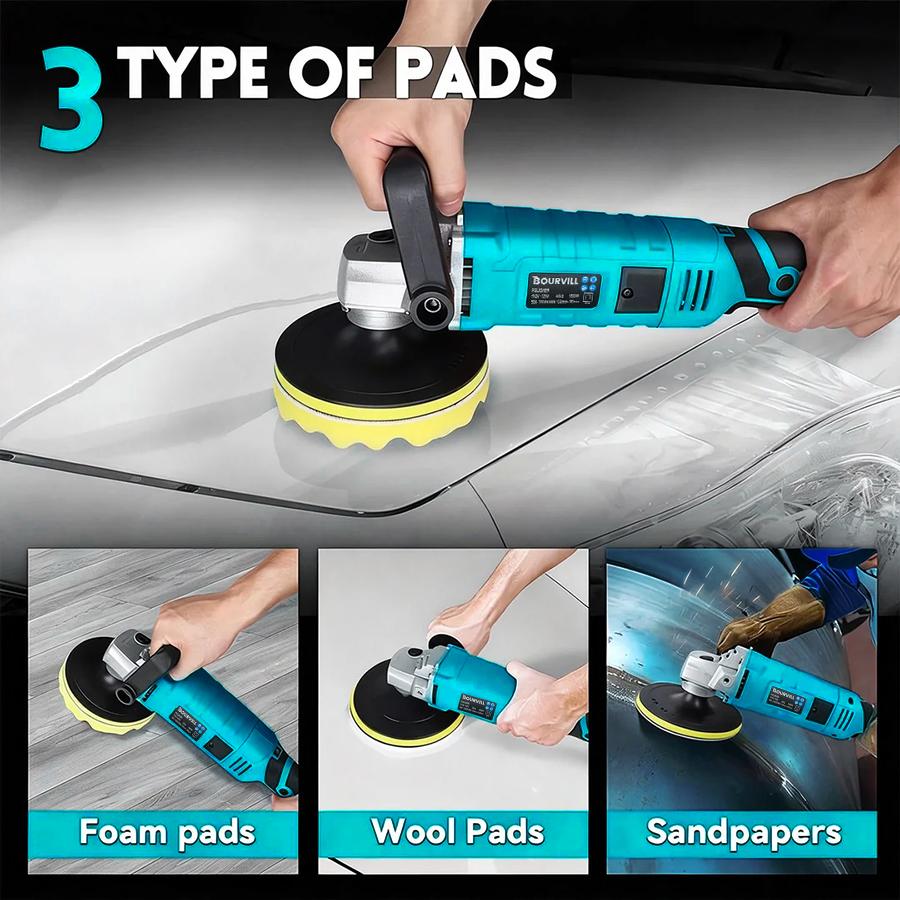 Buffer Polisher, 1600W 7 Inch Rotary Buffer Polisher Waxer, 7 Variable Speed 500-3300 RPM, Detachable Handle for Car, Boat Sanding, Polishing, Waxing