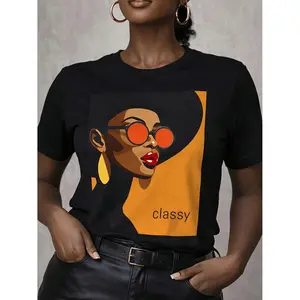 Stylish Afrocentric Black Culture Art T shirt with Crew Neck Short Sleeves and Heat Transfer Printing for All Season Wear