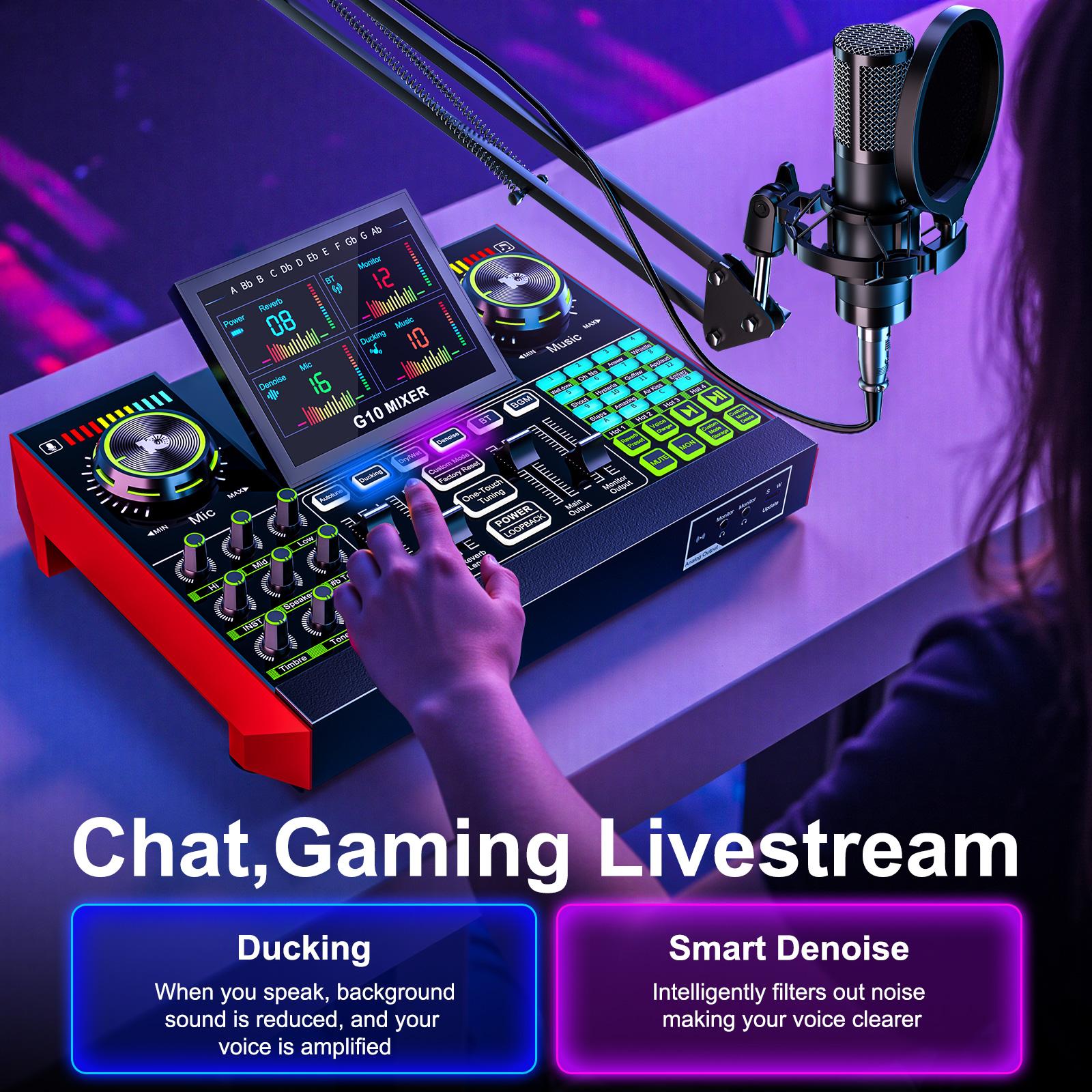 Tenlamp G10-P15 Cantilever Sound Card Kit, Upgraded Cantilever Bracket, Customizable Sound Effects, Condenser Microphone, Suitable for Live Streaming, Gaming, Vocal Podcasting, 2-Level Noise Cancellation, and Computer Audio Mixing