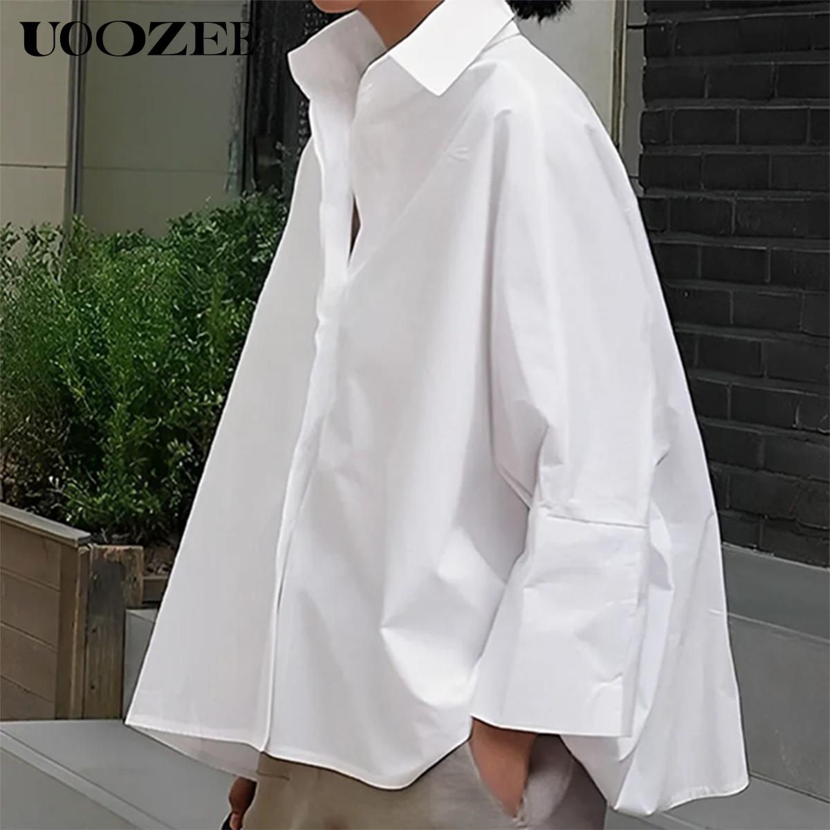 UOOZEE Women's Oversized Fit Multi-Colored Lapel Shirt Tops for All Seasons Loose Simple Polyester Versatile Commuting Suitable for Various Occasions Soft Cotton Blend Chic Blouse Casual
