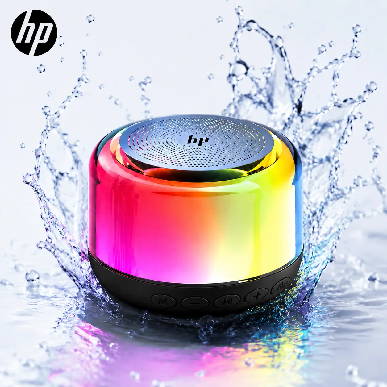 HP Portable RGB Bluetooth Speaker, Hi-Fi Stereo Sound with 52mm Driver, 6-Color LED Lights, IPX7 Waterproof Wireless Speaker for Gaming Desk, Bedroom, Party & Gifts